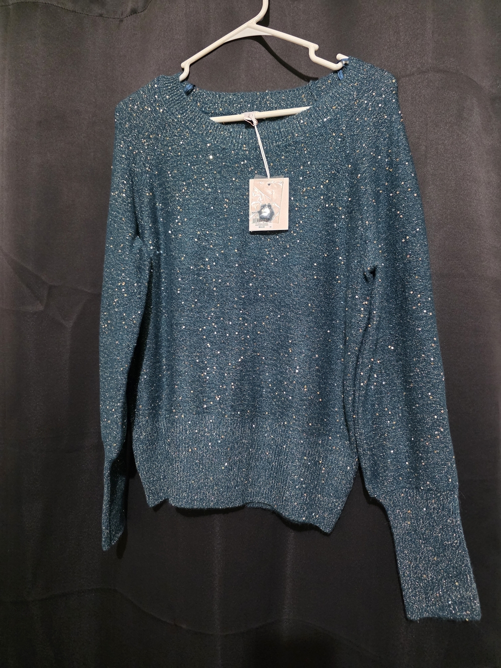 LC Lauren Conrad Teal Metallic Fleck Crewneck Sweater
